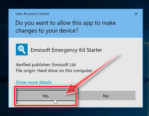 Allow Emsisoft Emergency Kit to run